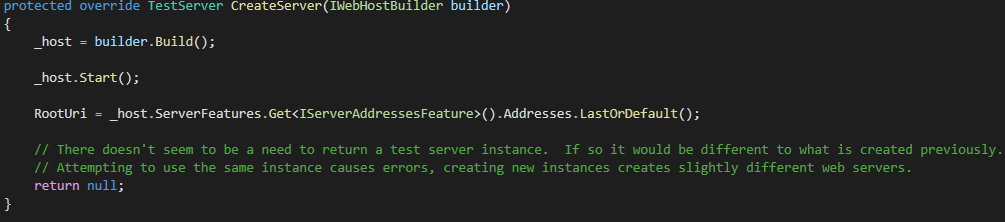 Code from CreateServer method